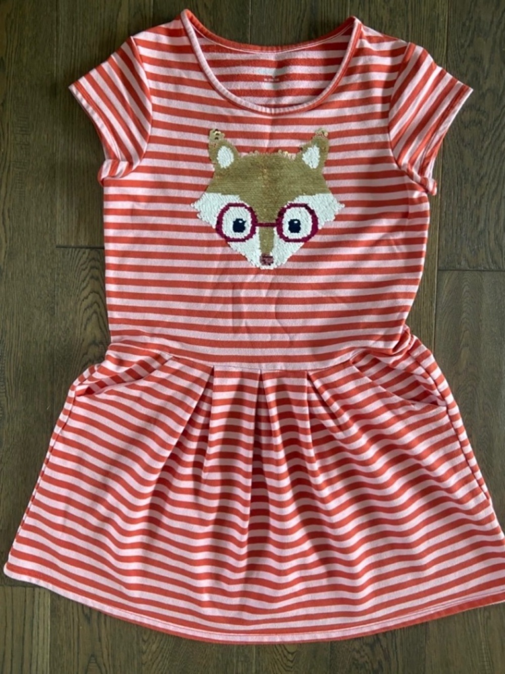 EUC: Cat & Jack Girls Striped Fox Flip Sequin Dress XL (14-16)